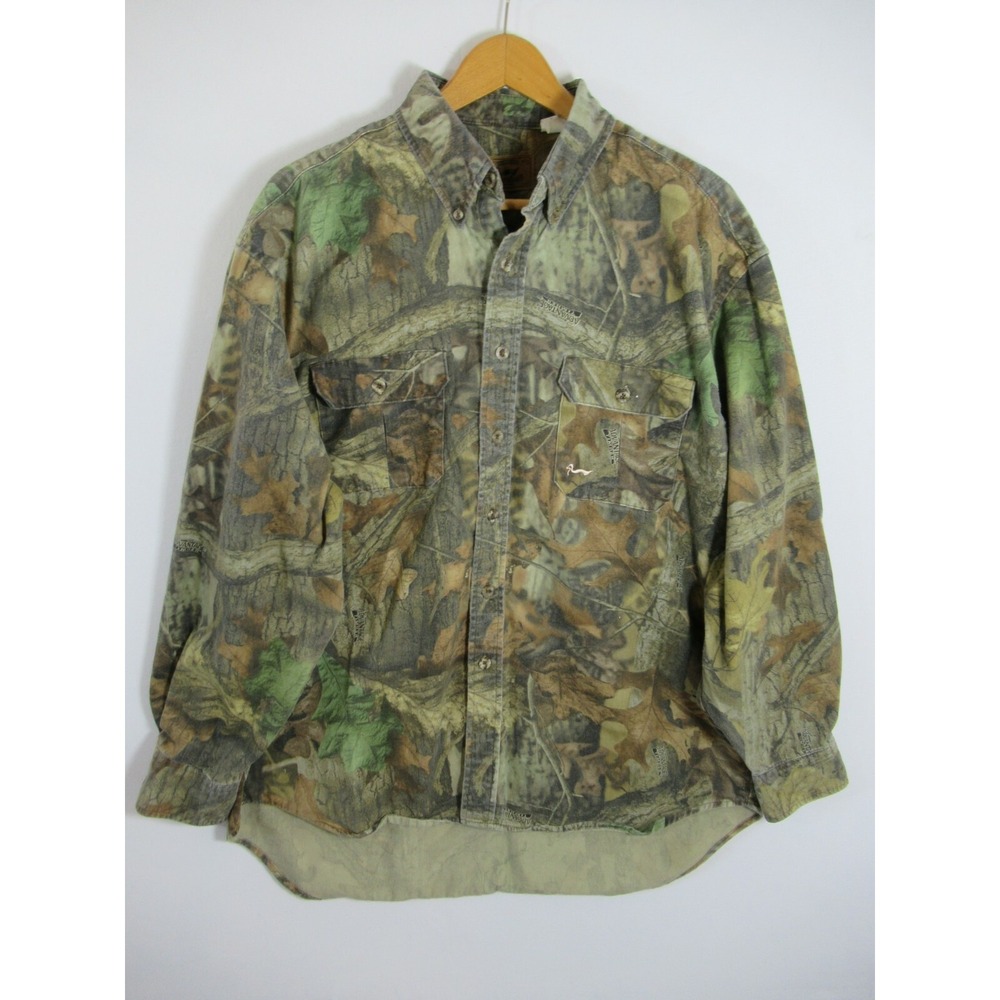 Duxbak Camo Hunting Shirt Men XL Advantage Timber Long Sleeve Button Up Faded